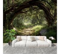Non-Woven Premium Wall Mural 350x256cm Fantasy Jungle Road No Residue Removable Waterproof Decals Art Wallpaper Green for Nursery Classroom Kitchen Office Sofa Background