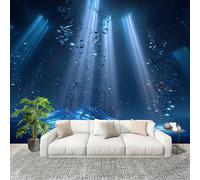 Non-Woven Premium Wall Mural 350x256cm Music Note Theme No Residue Removable Waterproof Decals Art Wallpaper Blue for Nursery Classroom Kitchen Office Sofa Background