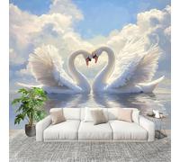 Non-Woven Premium Wall Mural 350x256cm Romantic Heart-Shaped White Goose No Residue Removable Waterproof Decals Art Wallpaper Blue for Nursery Classroom Kitchen Office Sofa Background