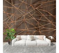 Non-Woven Premium Wall Mural 350x256cm Three-Dimensional Golden Geometry No Residue Removable Waterproof Decals Art Wallpaper Light Brown for Nursery Classroom Kitchen Office Sofa Background