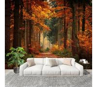Non-Woven Premium Wall Mural 400x280cm Fallen Leaves in Autumn Jungle No Residue Removable Waterproof Decals Art Wallpaper Green for Nursery Classroom Kitchen Office Sofa Background