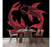 Non-Woven Red Black Wallpaper, Simple Texture Koi Fish Lines Pattern Design for Adults Kids Bedroom Living Room Lounge Hallway and Stairs, Modern Decorative Wallpaper 400 x 280 cm (W x H)