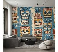 Non-Woven Retro Tiki Photo Wallpaper, 300x210 cm (WxH)