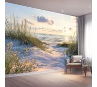 Non-Woven Scenic Beach Sunset Horizon Wall Decal Light Tones 250 x 175(WxH),Self-Adhesive Stickers,DIY Solution to Instantly Transform Bare Walls with Ease