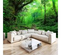 Non-Woven Wall Mural 250 x 175 cm Modern Tropical Rainforest Hidden Paradise, Feature Wals Walpaper for Living Spaces Bedroom Dining Hallway Kitchen Home Decor, Green