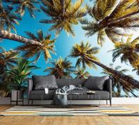 Non-Woven Wall Mural 3D Coconut Palm Tree Panoramic Photo Wallpaper | Wipeable Waterproof Mural Wallpaper Tropical Landscape Feature Wall Art 250x175 cm for Living Room Bedroom Home Office K506