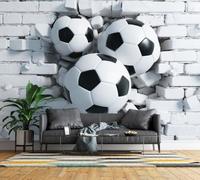 Non-Woven Wall Mural 3D Football Sport Panoramic Photo Wallpaper | Wipeable Waterproof Mural Wallpaper Brick Wall Feature Wall Art 150x105 cm for Living Room Bedroom Home Office K14