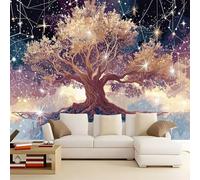 Non-Woven Wall Mural 400 x 280 cm Fantasy Celestial Bodies Starlight Trees, Feature Wals Walpaper for Living Spaces Bedroom Dining Hallway Kitchen Home Decor, Multicolor