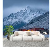 Non-Woven Wall Mural Decoration Poster Picture Murals 400x280cm Modern Snow-Capped Mountains Architectural Patterns 3D Mural Print Photo Wallpaper White for Corridor livingroom Kids Bedroom