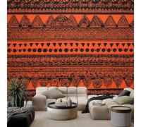 Non-Woven Wall Mural Photo Wallpaper Traditional Geometry 450 x 280 cm | Geometry Lines Photo Wallpaper Mural, Premium Art Print Wallpaper for Living Room Kids' Bedroom, Orange Color