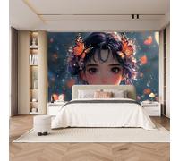 Non Woven Wall Mural Poster Japanese Style 300 x 210 CM Photo Wallpaper, Anime Kimono Girl Matte Waterproof Large Wall Murals, Customizable Wall Paper Mural for Various Space Decoration