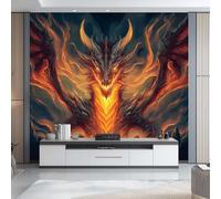 Non-Woven Wallpaper 200 x 140 cm Dragon Pattern, Cartoon Fantasy Style Wallpaper Bedroom Living Room Children’s Room Sofa TV Background Cover for Small Cracks Deco, Orange Black