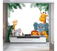 Non-Woven Wallpaper 300 x 210 cm Animal Pattern, Cartoon Jungle Style Wallpaper Bedroom Living Room Children’s Room Sofa TV Background Cover for Small Cracks Deco, White
