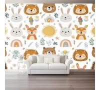 Non-Woven Wallpaper 300 X 210 Cm Cartoon Animal Portrait Rainbow 3D Art Photo Wallpaper Wall Mural Home Poster Decoration Brown Gray Murals Wall Art Print for Living Room Kids Bedroom
