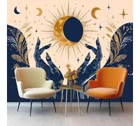 Non-Woven Wallpaper 300 X 210 Cm Mystery 3D Art Photo Wallpaper Mural Home Poster Decoration Gold Moon Phases Gold Leaf Murals Wall Print for Living Room Kids Bedroom