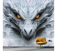 Non-Woven Wallpaper 350 X 256 Cm Fantasy Wind Dragon Head 3D Art Photo Wallpaper Wall Mural Home Poster Decoration Silver Dragon's Eyes Murals Wall Art Print for Living Room Kids Bedroom