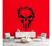 Non-Woven Wallpaper 400 x 280 cm Comic Skull Art Photo Wallpaper Wall Mural Red Murals Home Poster Decoration Wall Art Print for Living Room Kids Bedroom