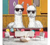 Non-Woven Wallpaper 450 x 315 cm Comic Billiards Animal Art Photo Wallpaper Wall Mural Alpaca Murals Home Poster Decoration Wall Art Print for Living Room Kids Bedroom