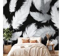 Non-Woven Wallpaper 450 x 315 cm Minimalist Modern Art Photo Wallpaper Wall Mural Feather White Murals Home Poster Decoration Wall Art Print for Living Room Kids Bedroom