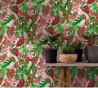 Non-woven wallpaper 47414 ferns jungle green pink white Marburg (5,02£/1qm)