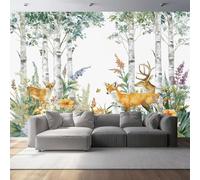 Non-Woven Wallpaper 79" x 55"/200 x 140 cm(WxH) Animal and Jungle Patterns, Watercolor Style Wallpaper Bedroom Living Room Children’s Room Sofa TV Background Cover for Small Cracks Deco, White