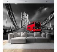Non-Woven Wallpaper 79" x 55"/200 x 140 cm(WxH) Bridge and Bus Pattern, Modern Style Wallpaper Bedroom Living Room Children’s Room Sofa TV Background Cover for Small Cracks Deco, Black Red