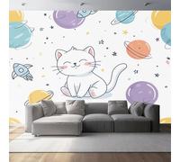 Non-Woven Wallpaper 79" x 55"/200 x 140 cm(WxH) Cartoon Cat Pattern, Simple Style Wallpaper Bedroom Living Room Children’s Room Sofa TV Background Cover for Small Cracks Deco, White