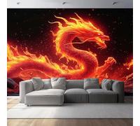 Non-Woven Wallpaper 79" x 55"/200 x 140 cm(WxH) Cartoon Dragon Pattern, Surrealist Style Wallpaper Bedroom Living Room Children’s Room Sofa TV Background Cover for Small Cracks Deco, Red Orange