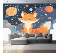 Non-Woven Wallpaper 79" x 55"/200 x 140 cm(WxH) Cartoon Fox Pattern, Cute Style Wallpaper Bedroom Living Room Children’s Room Sofa TV Background Cover for Small Cracks Deco, Orange Lavender