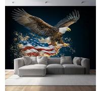 Non-Woven Wallpaper 79" x 55"/200 x 140 cm(WxH) Eagle and Flag Pattern, Modern Style Wallpaper Bedroom Living Room Children’s Room Sofa TV Background Cover for Small Cracks Deco, Dark Blue