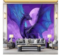 Non-Woven Wallpaper 79" x 55"/200 x 140 cm(WxH) Fantasy Dragon Pattern, Cartoon Style Wallpaper Bedroom Living Room Children’s Room Sofa TV Background Cover for Small Cracks Deco, Purple