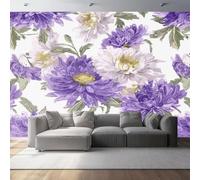 Non-Woven Wallpaper 79" x 55"/200 x 140 cm(WxH) Floral and Chrysanthemum Pattern, Retro Oil Painting Style Wallpaper Bedroom Living Room Children’s Room Cover for Small Cracks Deco, Lavender