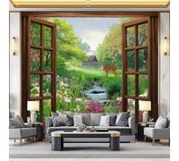Non-Woven Wallpaper 79" x 55"/200 x 140 cm(WxH) Grass and Deer Pattern, 3D Style Wallpaper Bedroom Living Room Children’s Room Sofa TV Background Cover for Small Cracks Deco, Green
