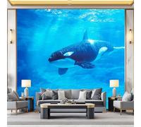 Non-Woven Wallpaper 79" x 55"/200 x 140 cm(WxH) Killer Whale Animal Pattern, Underwater Style Wallpaper Bedroom Living Room Children’s Room Sofa TV Background Cover for Small Cracks Deco, Dark Blue
