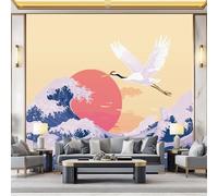 Non-Woven Wallpaper 79" x 55"/200 x 140 cm(WxH) Ocean Waves and Flying Birds Pattern, Japanese Style Wallpaper Bedroom Living Room Children’s Room Cover for Small Cracks Deco, Beige