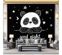 Non-Woven Wallpaper 79" x 55"/200 x 140 cm(WxH) Panda Pattern, Simple Hand-Painted Style Wallpaper Bedroom Living Room Children’s Room Sofa TV Background Cover for Small Cracks Deco, Black