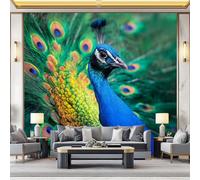 Non-Woven Wallpaper 79" x 55"/200 x 140 cm(WxH) Peacock Animal Pattern, Realistic Style Wallpaper Bedroom Living Room Children’s Room Sofa TV Background Cover for Small Cracks Deco, Green