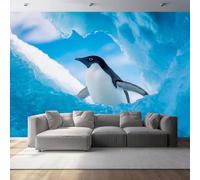 Non-Woven Wallpaper 79" x 55"/200 x 140 cm(WxH) Penguin Pattern, Surrealist Style Wallpaper Bedroom Living Room Children’s Room Sofa TV Background Cover for Small Cracks Deco, Blue