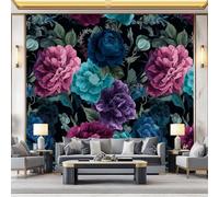 Non-Woven Wallpaper 79" x 55"/200 x 140 cm(WxH) Peony Flower Pattern, Simple Style Wallpaper Bedroom Living Room Children’s Room Sofa TV Background Cover for Small Cracks Deco, Dark Blue Pink