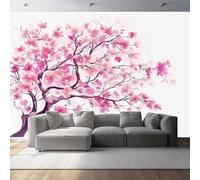Non-Woven Wallpaper 79" x 55"/200 x 140 cm(WxH) Sakura Flower Pattern, Watercolor Style Wallpaper Bedroom Living Room Children’s Room Sofa TV Background Cover for Small Cracks Deco, White Pink