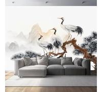 Non-Woven Wallpaper 79" x 55"/200 x 140 cm(WxH) Serene Birds Pattern, Chinese Style Wallpaper Bedroom Living Room Children’s Room Sofa TV Background Cover for Small Cracks Deco, White