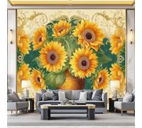 Non-Woven Wallpaper 79" x 55"/200 x 140 cm(WxH) Sunflower Pattern, Retro Style Wallpaper Bedroom Living Room Children’s Room Sofa TV Background Cover for Small Cracks Deco, Yellow