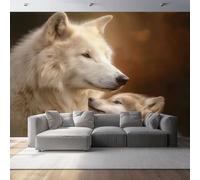 Non-Woven Wallpaper 79" x 55"/200 x 140 cm(WxH) White Wolf Pattern, Animal Style Wallpaper Bedroom Living Room Children’s Room Sofa TV Background Cover for Small Cracks Deco, Tan