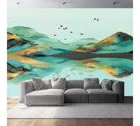 Non-Woven Wallpaper 99" x 69"/250 x 175 cm(WxH) Tranquil Lake Pattern, Abstract Style Wallpaper Bedroom Living Room Children’s Room Sofa TV Background Cover for Small Cracks Deco, Green