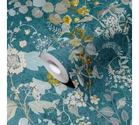 Non-woven wallpaper A.S. Creation Petrol Yellow Blue Floral 38825-3 (4,26£/1qm)