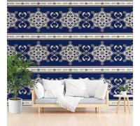 Non-Woven Wallpaper Abstract Vintage Floral 3D Wall Art Photo Wallpaper Wall Mural Home Bedroom Living Room Poster Decoration Painted Blue Floral Wall Paper 450x315cm(W x H)