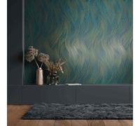 Non-woven wallpaper abstract wave pattern petrol gold metallic 82477 (3,91£/1qm)