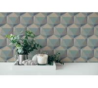 Non-woven wallpaper AS Creation 3D look geometric beige blue 38748-4 (3,95£/1qm)