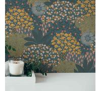 Non-woven wallpaper AS Creation flower pattern petrol yellow 38740-4 (3,95£/1qm)