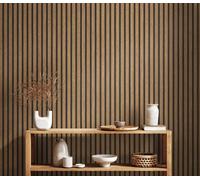Wooden Slats Panelling 3D Wood Panel Stripe Natural Black Wallpaper A.S. Creation Black One Size